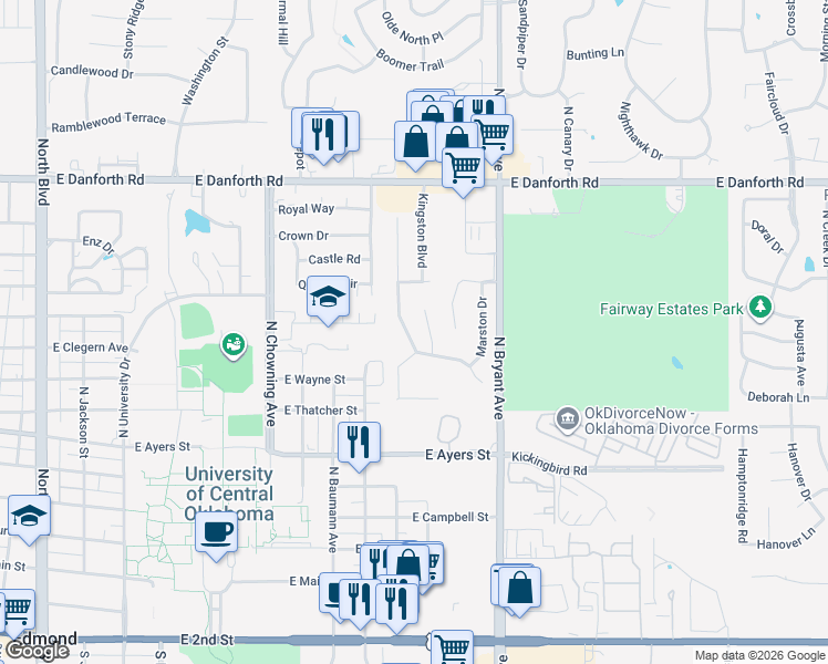 map of restaurants, bars, coffee shops, grocery stores, and more near 812 Richmond Road in Edmond