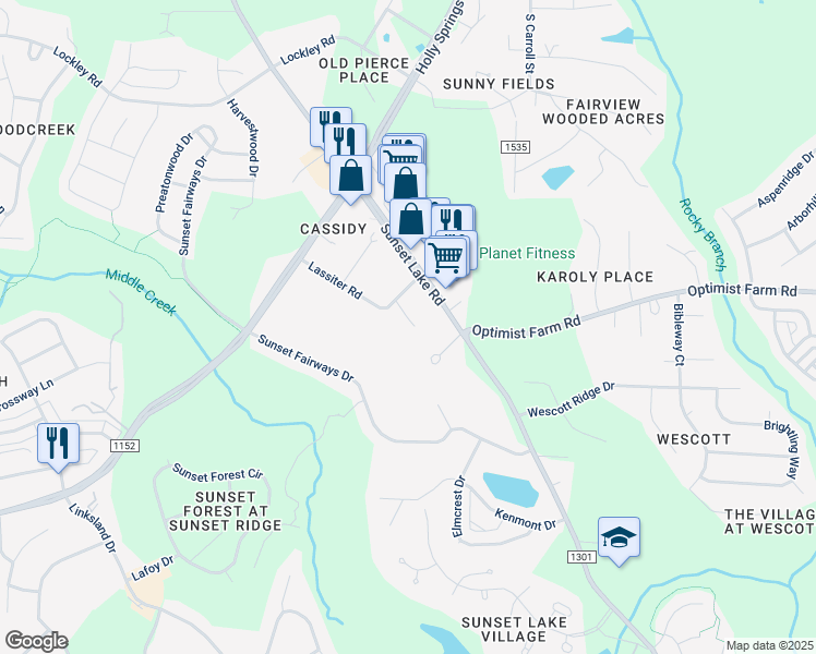 map of restaurants, bars, coffee shops, grocery stores, and more near 1000 Reef Court in Holly Springs