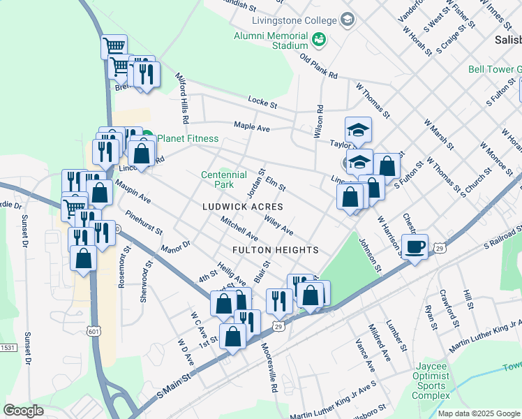 map of restaurants, bars, coffee shops, grocery stores, and more near 410 Wiley Avenue in Salisbury