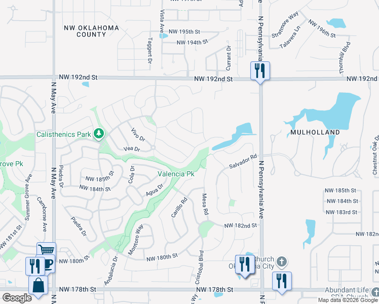 map of restaurants, bars, coffee shops, grocery stores, and more near 18601 Luna Drive in Edmond