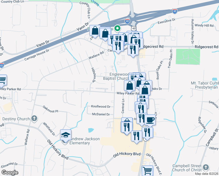 map of restaurants, bars, coffee shops, grocery stores, and more near 16 Hedgerow Pl in Jackson