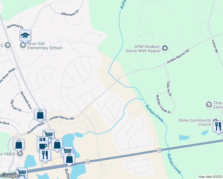 map of restaurants, bars, coffee shops, grocery stores, and more near 1863 Jordan Narron Rd in Clayton