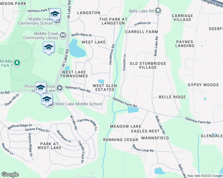 map of restaurants, bars, coffee shops, grocery stores, and more near 8425 Henderson Road in Apex