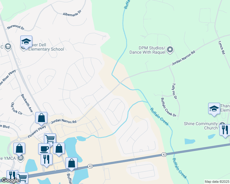 map of restaurants, bars, coffee shops, grocery stores, and more near 1863 Jordan Narron Rd in Clayton