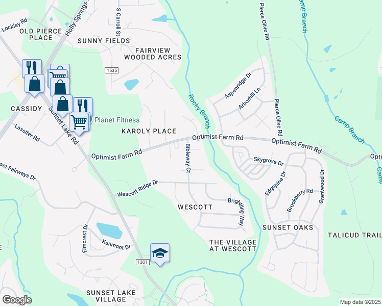 map of restaurants, bars, coffee shops, grocery stores, and more near 101 Vintage Pine Court in Holly Springs