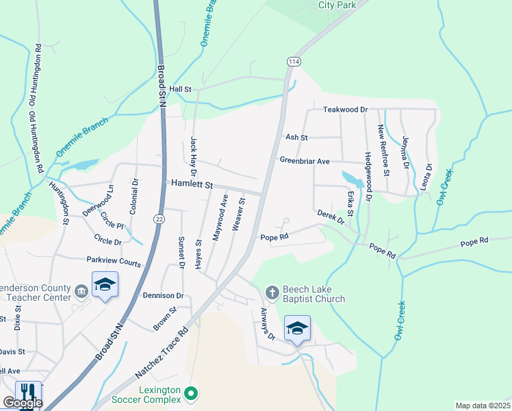 map of restaurants, bars, coffee shops, grocery stores, and more near 633 Natchez Trace Drive in Lexington