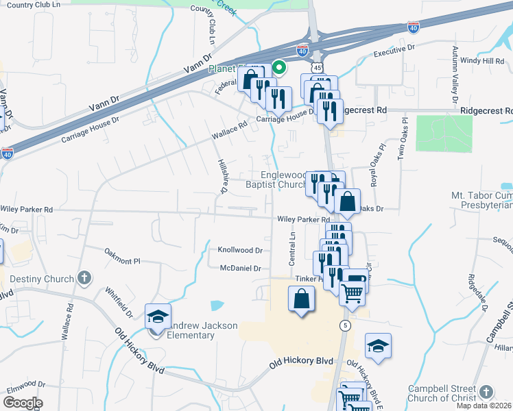 map of restaurants, bars, coffee shops, grocery stores, and more near 16 Hedgerow Place in Jackson