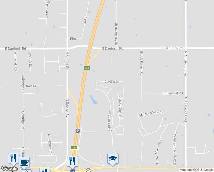 map of restaurants, bars, coffee shops, grocery stores, and more near 4733 First Light Lane in Edmond