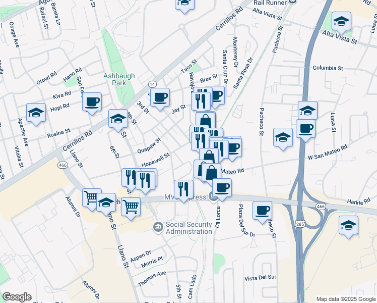 map of restaurants, bars, coffee shops, grocery stores, and more near 1808 2nd Street in Santa Fe