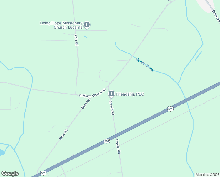 map of restaurants, bars, coffee shops, grocery stores, and more near 5205 Creech Road in Lucama