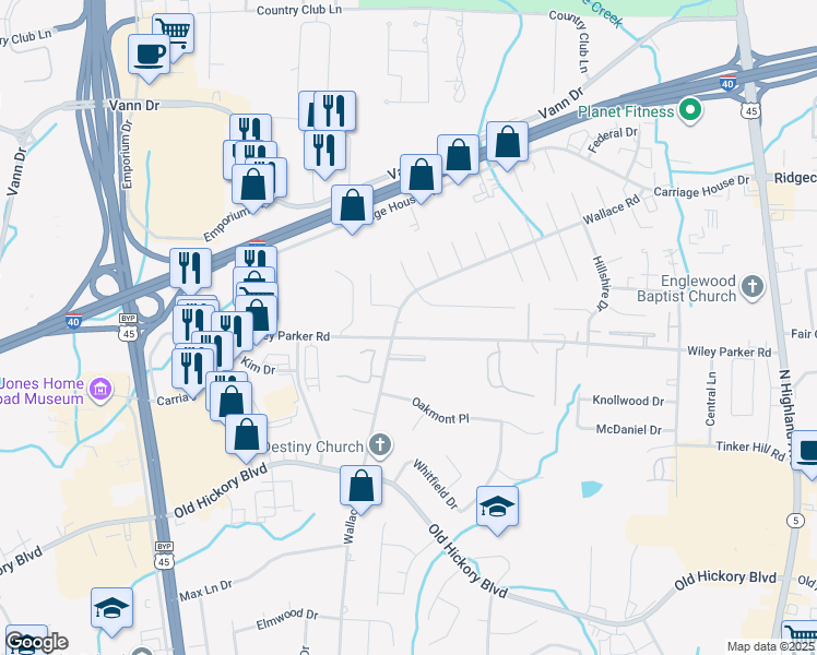 map of restaurants, bars, coffee shops, grocery stores, and more near 810 Wallace Road in Jackson