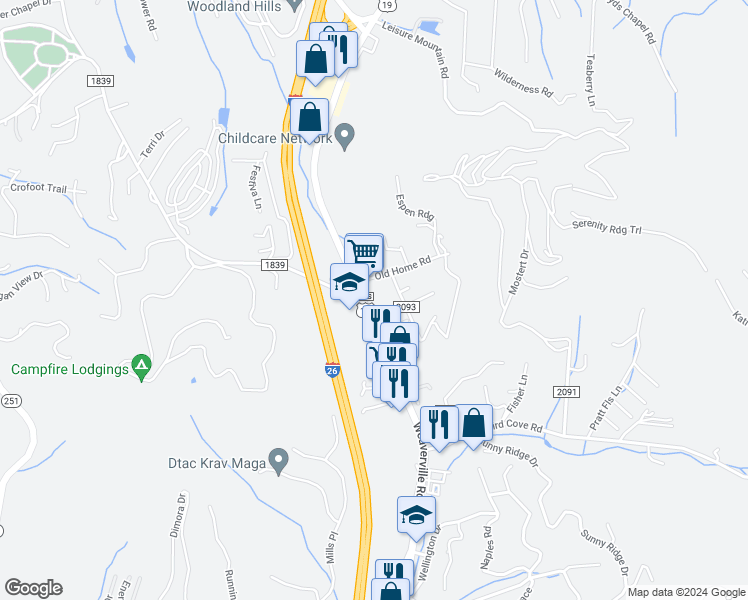 map of restaurants, bars, coffee shops, grocery stores, and more near 375 Weaverville Road in Asheville