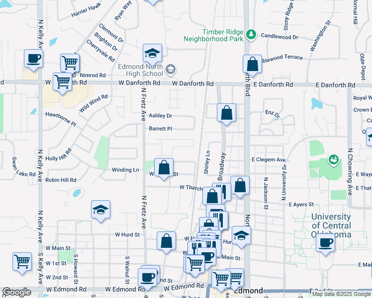 map of restaurants, bars, coffee shops, grocery stores, and more near 41 Harbor Avenue in Edmond