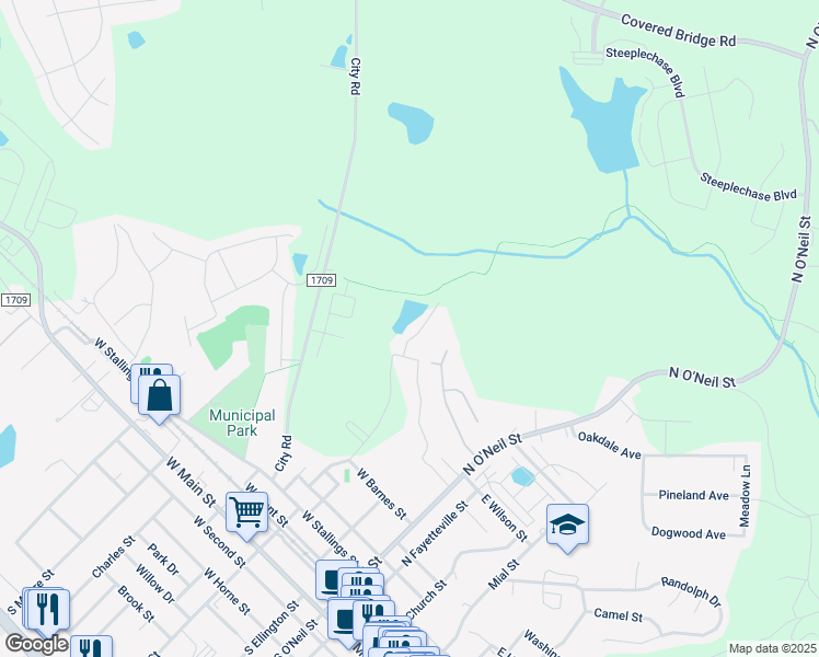map of restaurants, bars, coffee shops, grocery stores, and more near 104 Gordon Street in Clayton