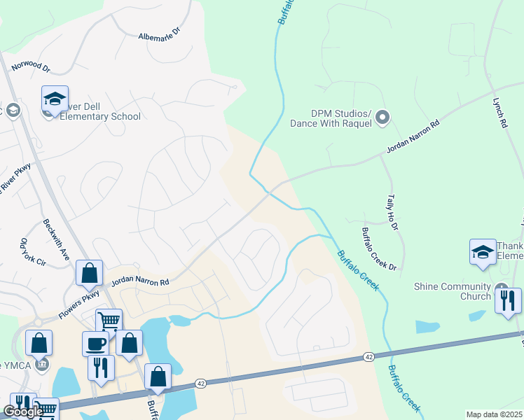 map of restaurants, bars, coffee shops, grocery stores, and more near 1851 Jordan Narron Rd in Clayton