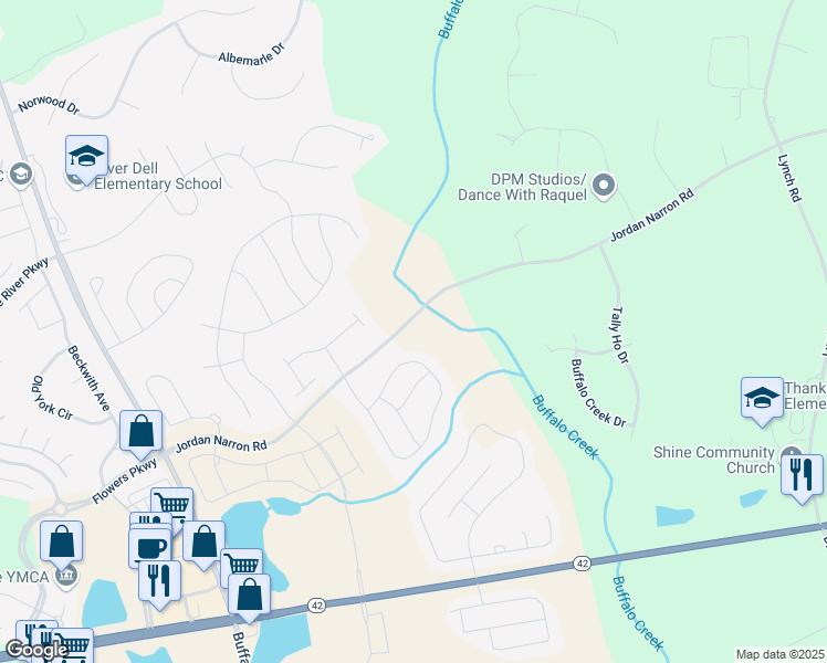 map of restaurants, bars, coffee shops, grocery stores, and more near 1851 Jordan Narron Rd in Clayton