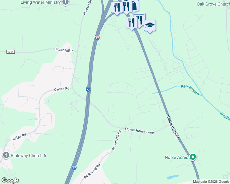 map of restaurants, bars, coffee shops, grocery stores, and more near 487 Flower House Loop in Troutman