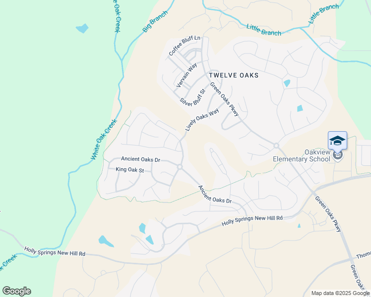 map of restaurants, bars, coffee shops, grocery stores, and more near 501 Rambling Oaks Lane in Holly Springs
