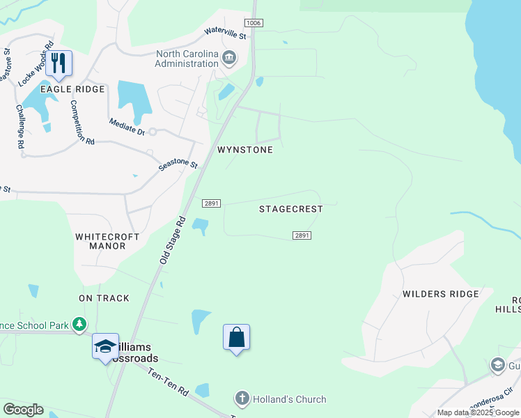 map of restaurants, bars, coffee shops, grocery stores, and more near 157 Stagecrest Drive in Raleigh