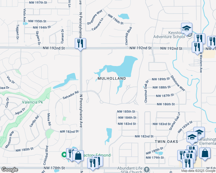 map of restaurants, bars, coffee shops, grocery stores, and more near 18800 Otter Creek Drive in Edmond