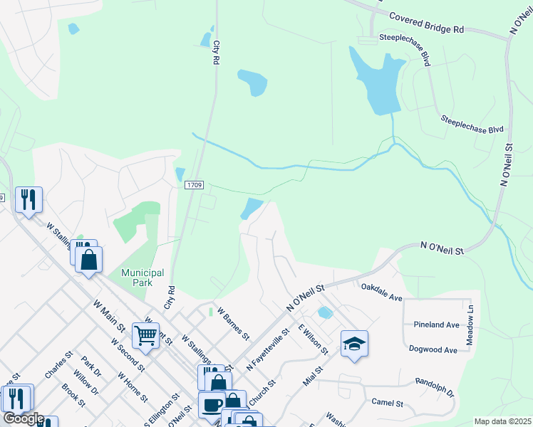 map of restaurants, bars, coffee shops, grocery stores, and more near 109 Lake Drive in Clayton