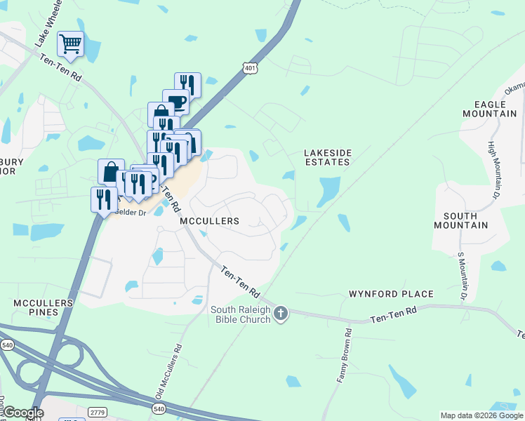 map of restaurants, bars, coffee shops, grocery stores, and more near 183 Amber Acorn Avenue in Raleigh