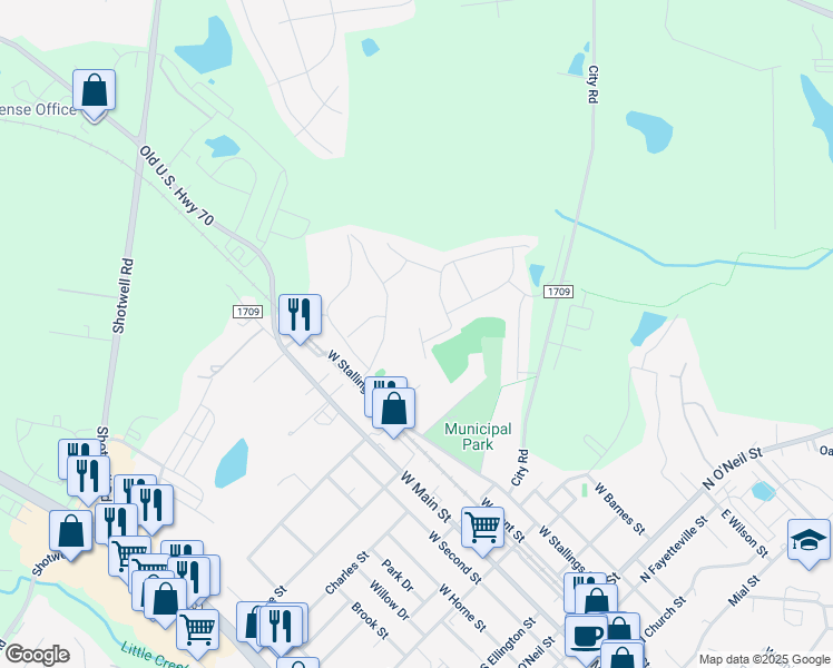 map of restaurants, bars, coffee shops, grocery stores, and more near 175 Carvins Cove in Clayton