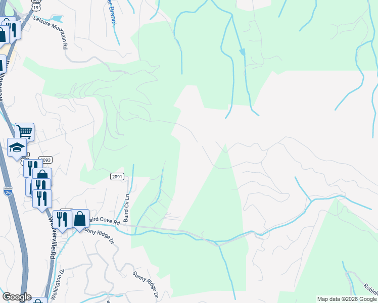 map of restaurants, bars, coffee shops, grocery stores, and more near 128 Leisure Mountain Road in Asheville