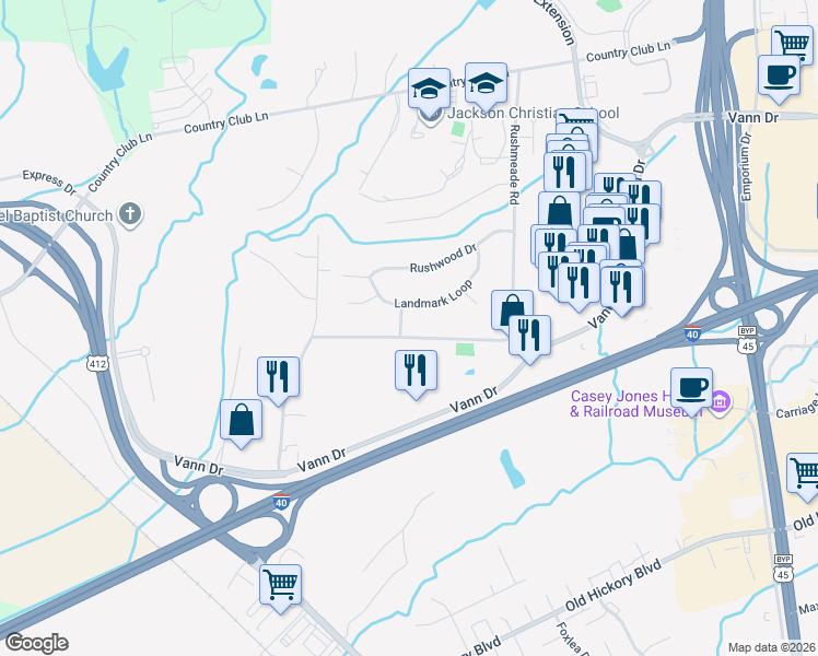 map of restaurants, bars, coffee shops, grocery stores, and more near 930 Rushmeade Road in Jackson