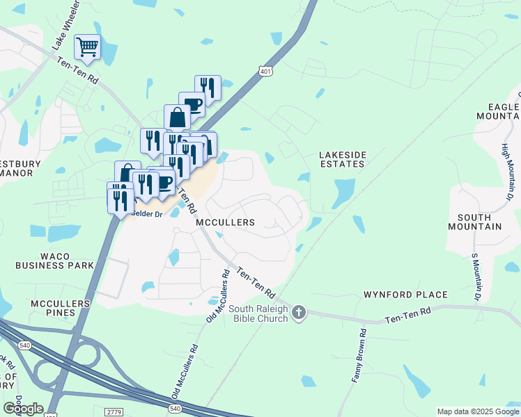 map of restaurants, bars, coffee shops, grocery stores, and more near 183 Amber Acorn Avenue in Raleigh