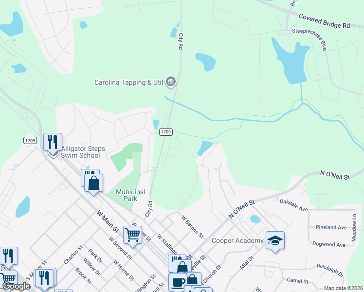 map of restaurants, bars, coffee shops, grocery stores, and more near 553 City Rd in Clayton