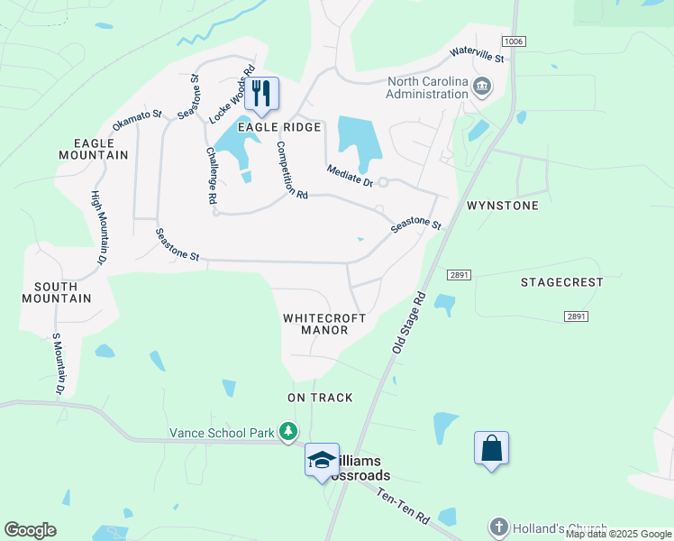 map of restaurants, bars, coffee shops, grocery stores, and more near 407 Seastone Street in Raleigh