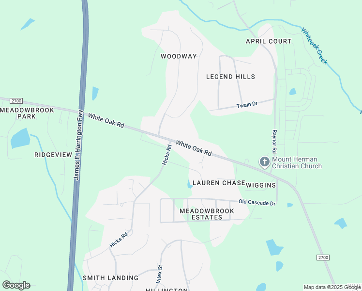 map of restaurants, bars, coffee shops, grocery stores, and more near 8734 White Oak Road in Garner