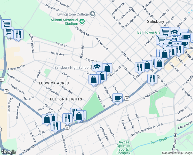 map of restaurants, bars, coffee shops, grocery stores, and more near in Salisbury