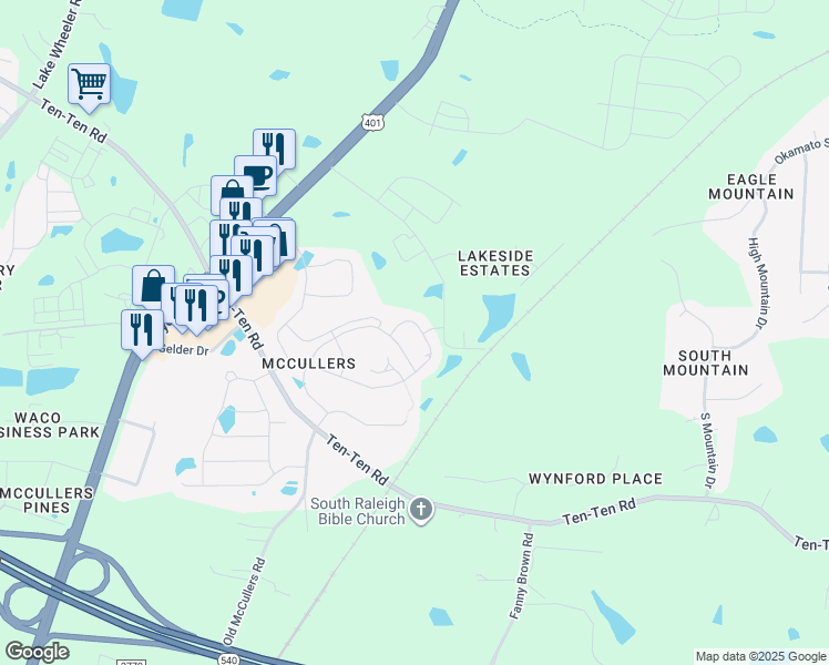 map of restaurants, bars, coffee shops, grocery stores, and more near 360 Amber Acorn Avenue in Raleigh