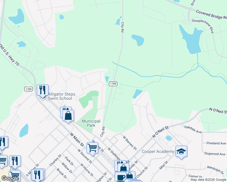 map of restaurants, bars, coffee shops, grocery stores, and more near 21 Piedmont Place in Clayton
