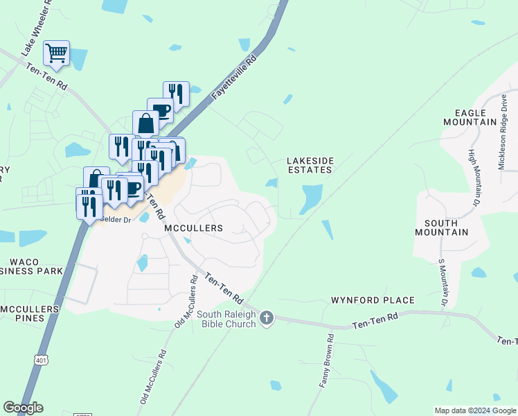 map of restaurants, bars, coffee shops, grocery stores, and more near 360 Amber Acorn Avenue in Raleigh