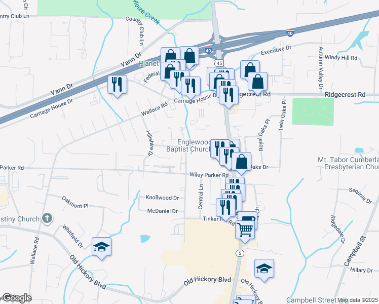 map of restaurants, bars, coffee shops, grocery stores, and more near 2239 U.S. 45 in Jackson