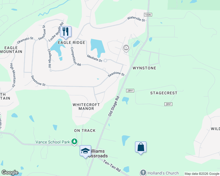 map of restaurants, bars, coffee shops, grocery stores, and more near 261 Inkster Cove in Raleigh