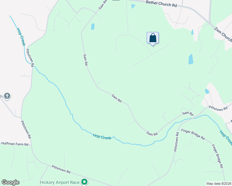 map of restaurants, bars, coffee shops, grocery stores, and more near 1400 Sain Road in Hickory