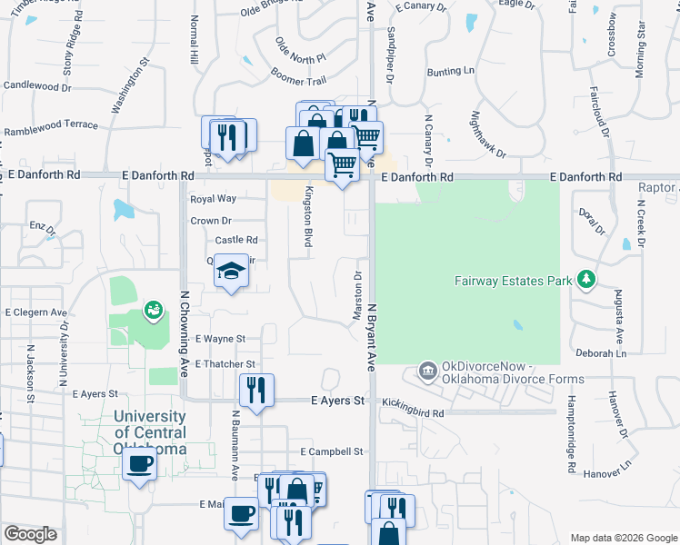 map of restaurants, bars, coffee shops, grocery stores, and more near 921 Carfax Road in Edmond