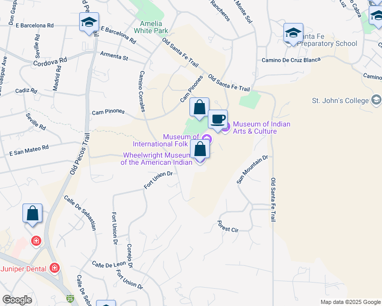 map of restaurants, bars, coffee shops, grocery stores, and more near 708 Camino Lejo in Santa Fe