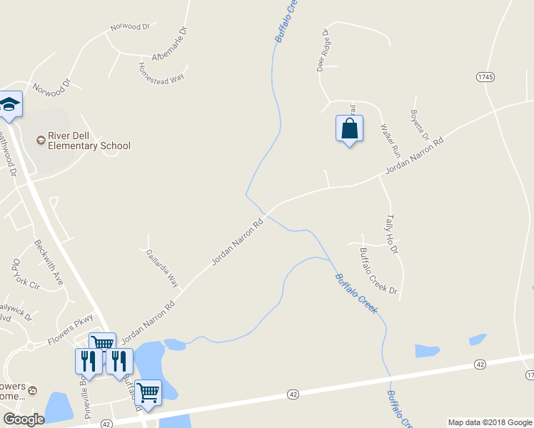 map of restaurants, bars, coffee shops, grocery stores, and more near 1801 Jordan Narron Rd in Selma