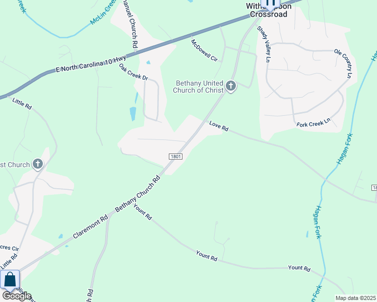 map of restaurants, bars, coffee shops, grocery stores, and more near 2826 Bethany Church Rd in Claremont