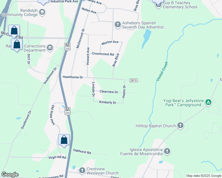 map of restaurants, bars, coffee shops, grocery stores, and more near 379 Clearview Drive in Asheboro
