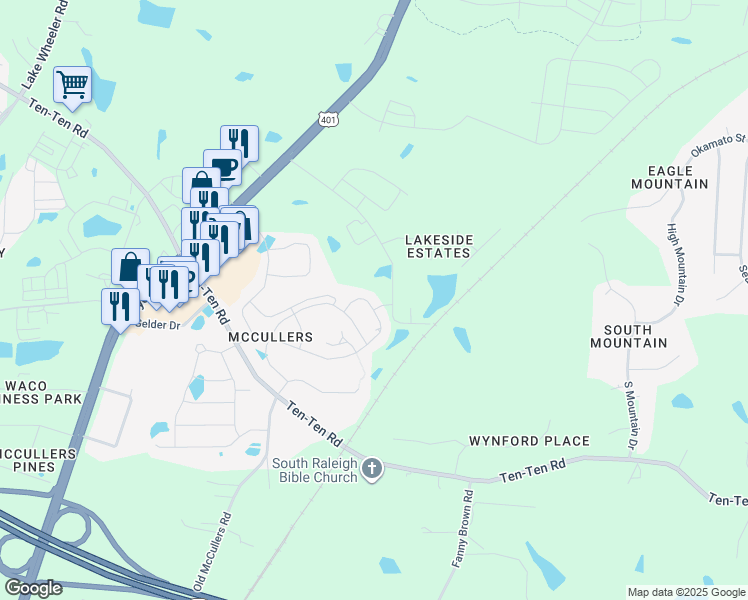 map of restaurants, bars, coffee shops, grocery stores, and more near 360 Amber Acorn Avenue in Raleigh
