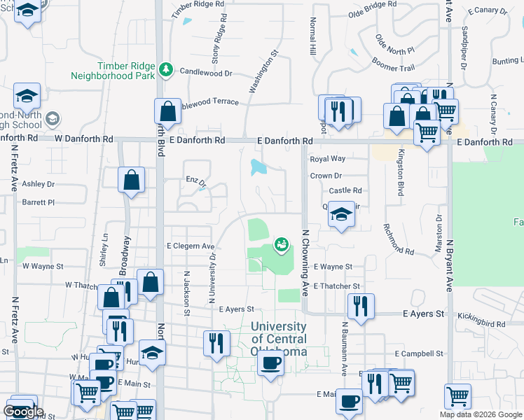 map of restaurants, bars, coffee shops, grocery stores, and more near 906 Jefferson Street in Edmond