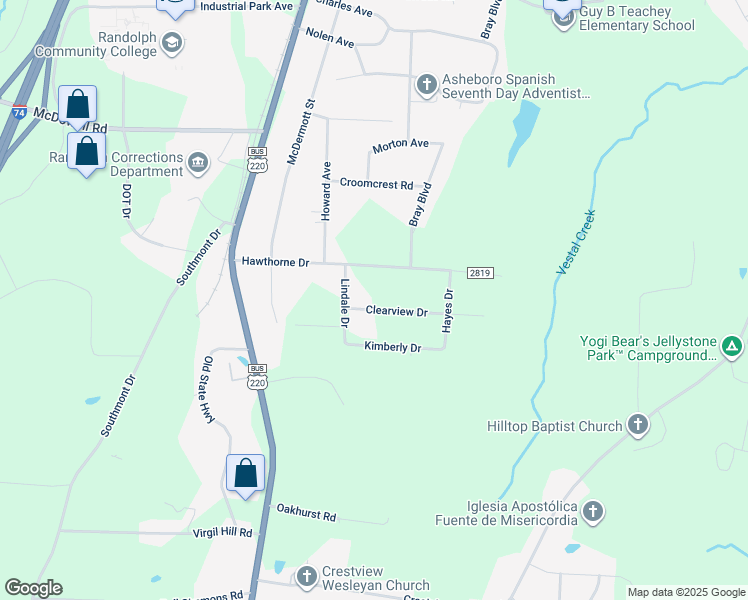 map of restaurants, bars, coffee shops, grocery stores, and more near 379 Clearview Drive in Asheboro