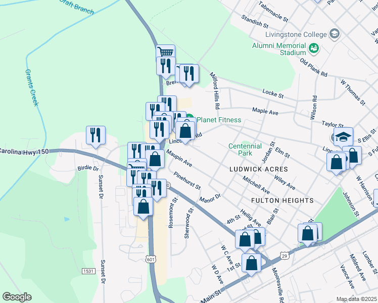 map of restaurants, bars, coffee shops, grocery stores, and more near 817 Mitchell Avenue in Salisbury
