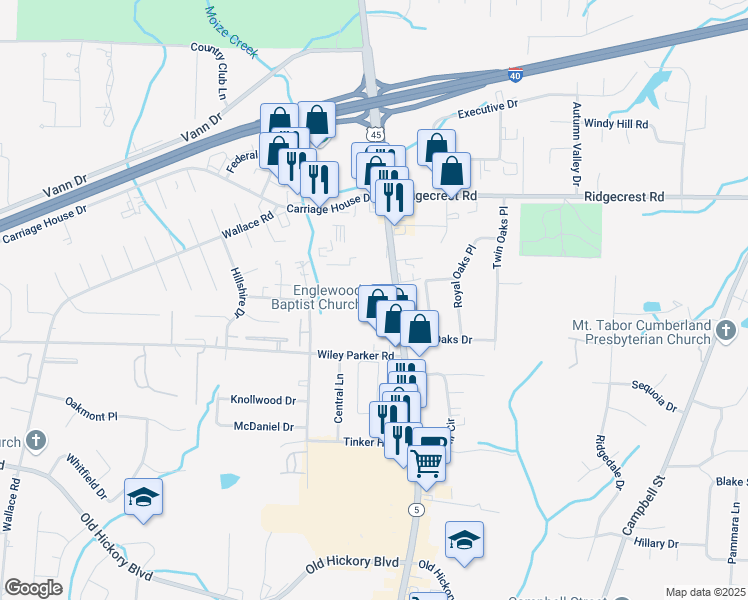 map of restaurants, bars, coffee shops, grocery stores, and more near 2239 U.S. 45 in Jackson